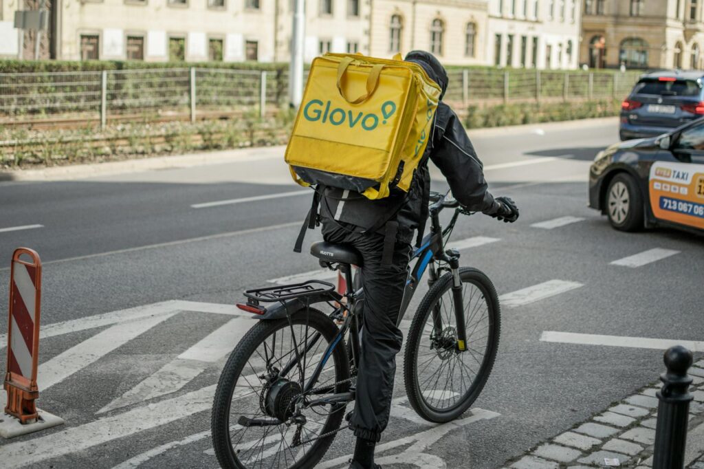 urban cyclist delivering food in wroclaw